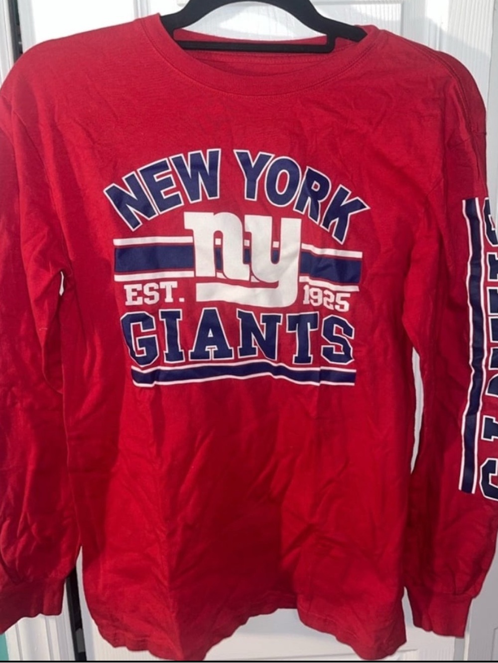 NFL Team Apparel New York Giants Red Long Sleeve Shirt Kids L 14/16 Football